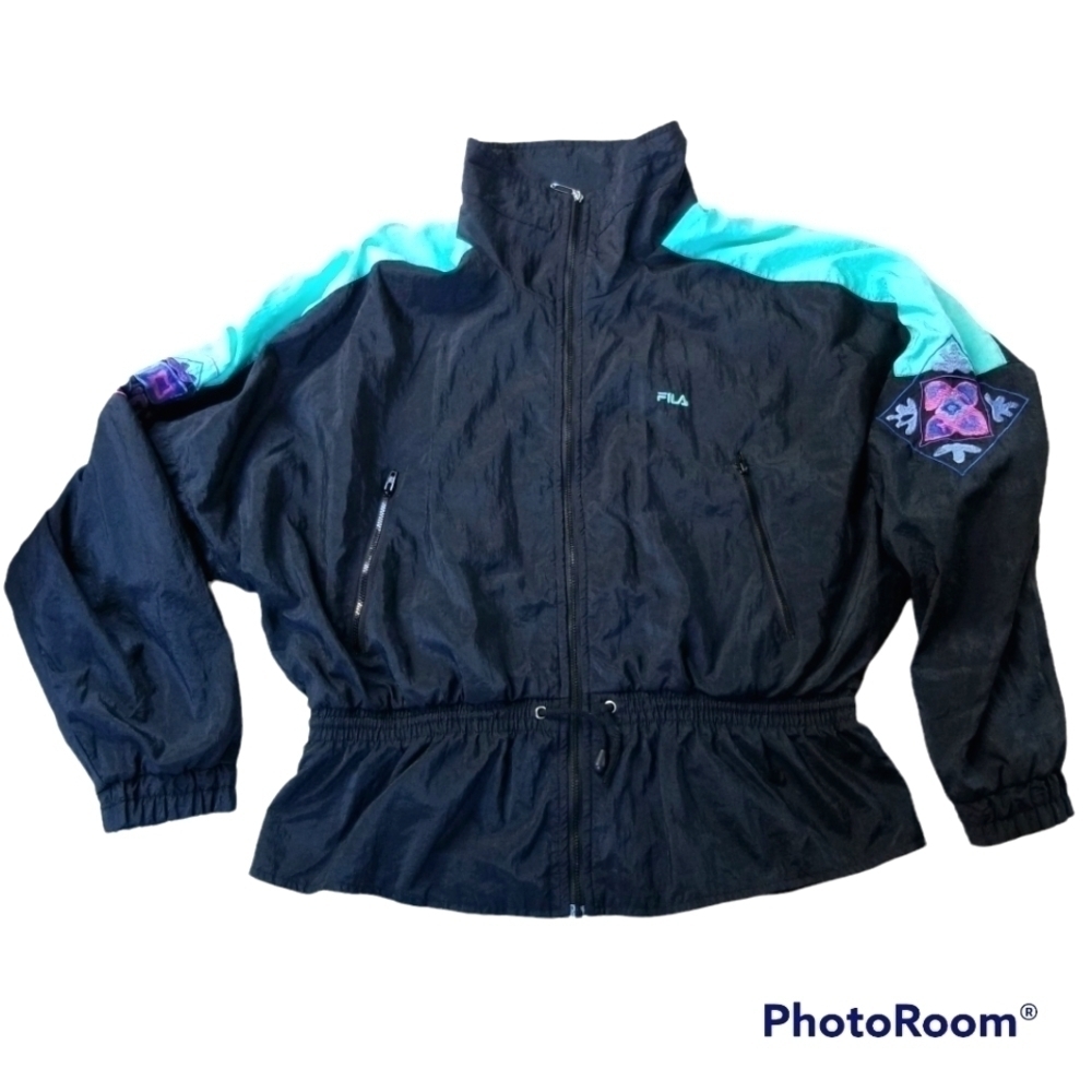 Vintage 80s Womens Floral Embroidered Fila Windbreaker Jacket